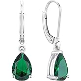 YL 925 Sterling Silver Teardrop Dangle Drop Earrings for Women 7x10 MM Solitaire Birthstone Leverback Jewelry