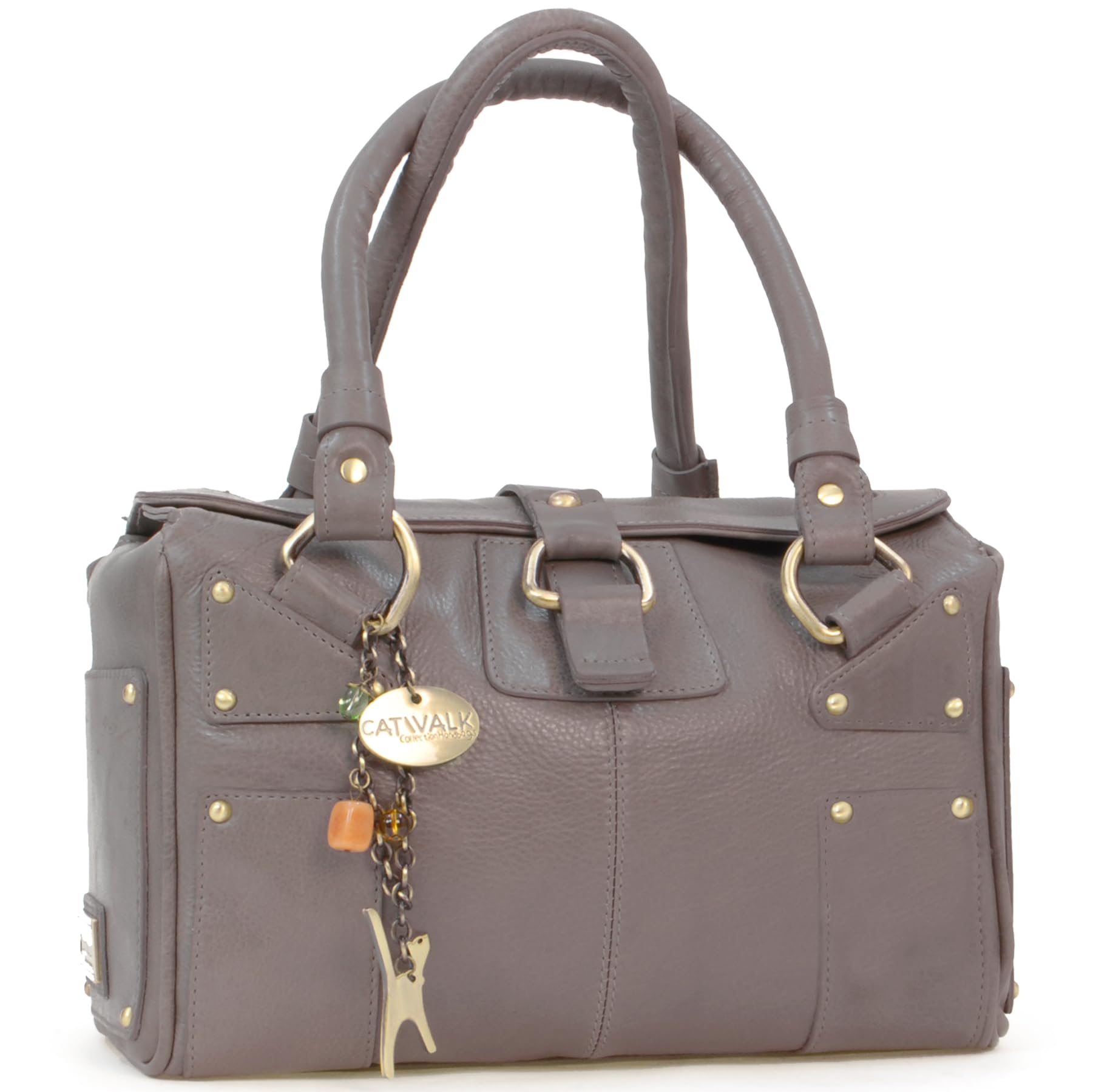 Catwalk Collection Handbags - Women's Medium Leather Top Handle Bag - Handbag With Multiple Pockets & Compartments - Claudia - Grey