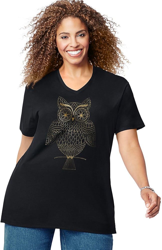 JUST MY SIZE Women's Size Plus Printed Short-Sleeve V-Neck T-Shirt at  Women’s Clothing store