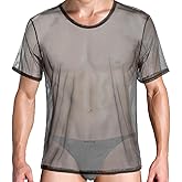 HASWECHYS Men's See Through T-Shirts Sexy Mesh Shirt Sheer Short Sleeve Undershirt Breathable Top for Men