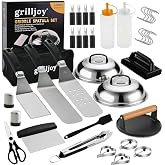 Grilljoy 38pcs Professional Griddle Accessories Kit for Blackstone, with Smash Burger Press, Extra Thick Griddle Spatula, Turner, Flipper - Flat Top Grill Accessories for Outdoor Grill