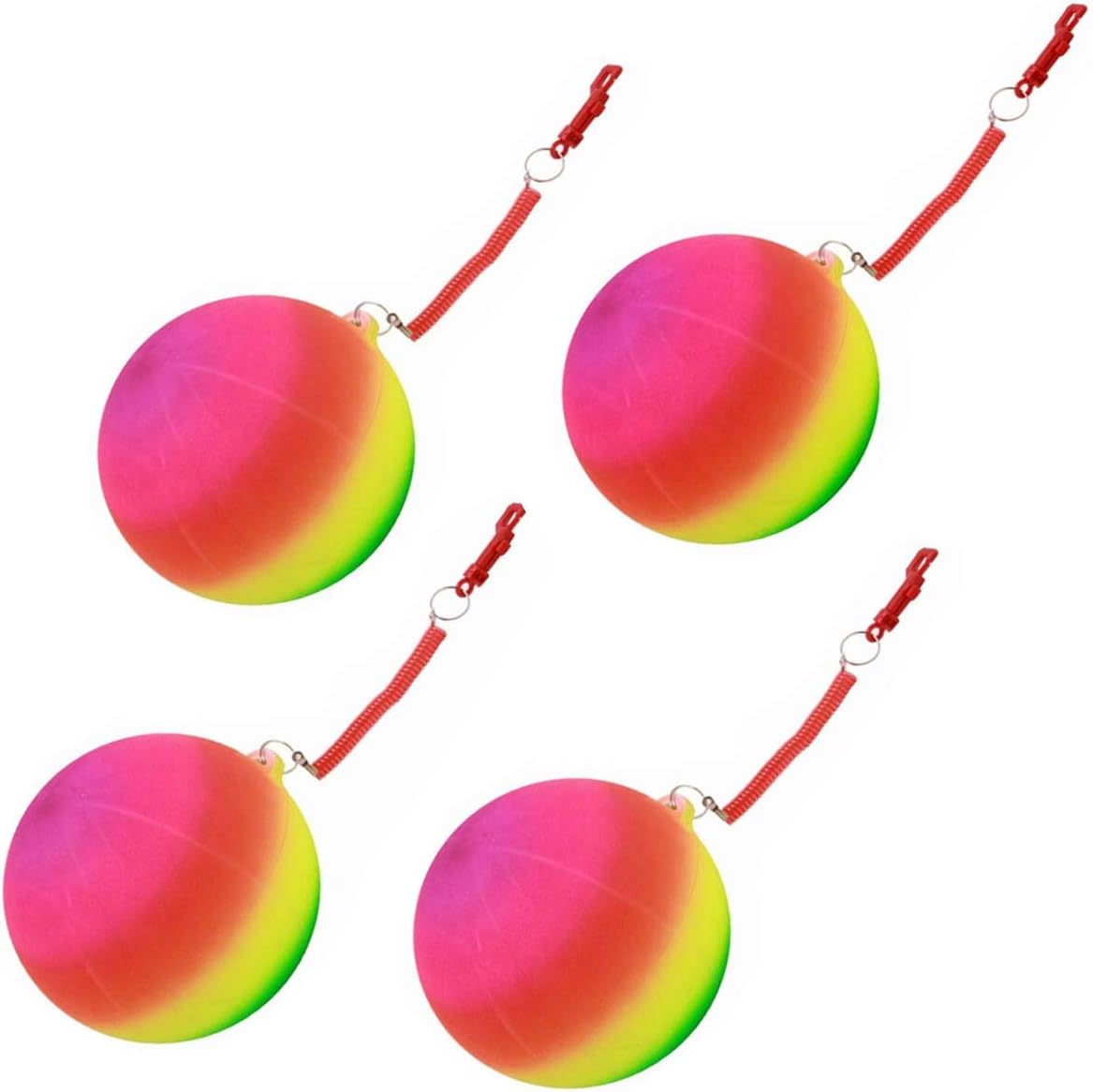 Neon Ball Set Of 4 Rainbow Keychain 24cm Bouncing Toy Rubber Kids Gift Fun