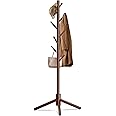 Unisakey Durable Wooden Coat Rack, Freestanding Coat Rack with Stable Triangular Base, 8 Hooks & 3 Adjustable Heights, Simple Assembly for Bedroom, Hallway, Office(New Brown)