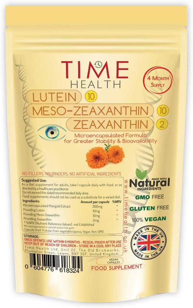 Lutein 10mg, Meso-zeaxanthin 10mg, Zeaxanthin 2mg, Micro-encapsulated Formula, 100% Pure Natural Highly Bioavailable