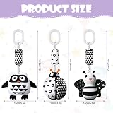 Aolso Baby Pram Pushchair Hanging Rattle Toys 3 Pack Black White High Contrast view 2