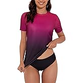 QOMEWA Women's Rash Guard UPF 50+ Short Sleeve Swim Shirts Quick Dry Swimsuit Top UV Sun Protection Bathing Suit Top