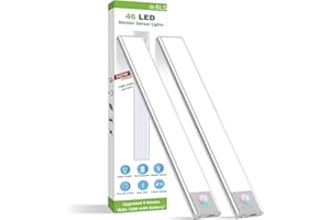 BLS Under Cabinet Lights, 46 LED lights Battery Operated Motion Sensor Light Indoor, USB C Rechargeable Closet Lights Motion Sensored, 1500mah Wireless Magnetic Light for Kitchen Night Stairs (2 Pack)