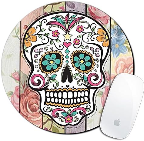 Royal Up Flower Skull Custom Mouse Pad Gaming Mat Keyboard Pad Waterproof Material Non-Slip Personalized Round Mouse pad (7.8x7.8x0.08Inch)…