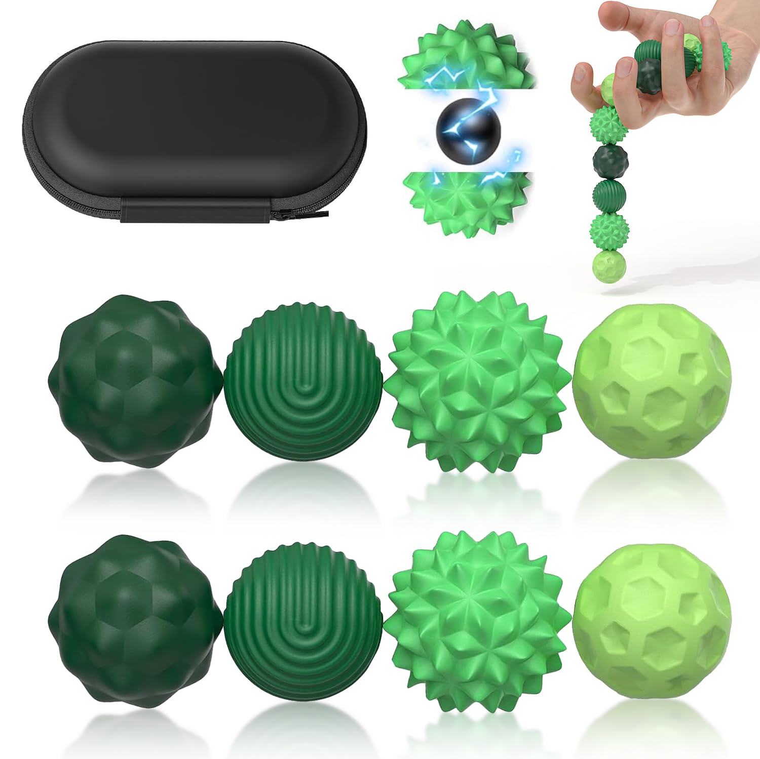 Magnetic Fidget Balls Toys (8PCS), Weighted Texture Tactile Sensory Fidget Balls, Stress Anxiety Relief Toys for Fingers Hands, Pain Stimming Tools for Adults & Teens with Autism (Green)