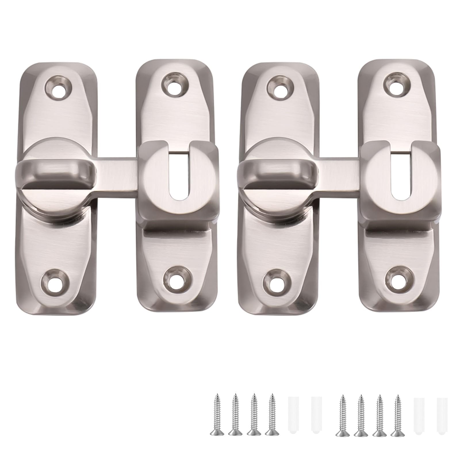 90/180 Degree Door Lock, 2PCS Barn Door Lock Safety Sliding Barn Door Lock Security Door Latch Small Gate Latches Hardware for Barn, Garden, Bathroom, Cabinet, Window, Sliding Door-Silver