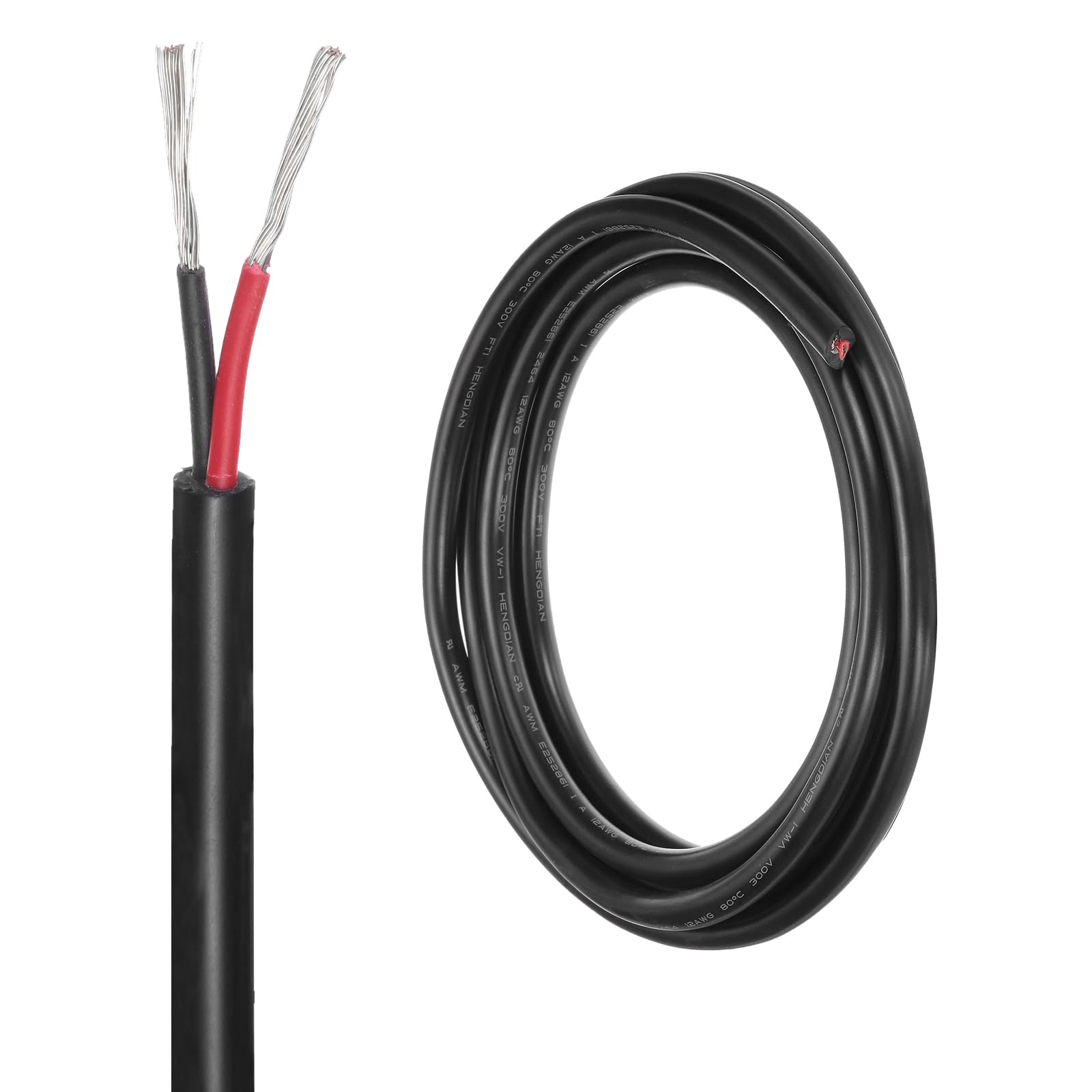 DMiotech 12 Gauge Wire Electrical Wire 2 Conductor, 12 AWG Extension Cable Cord 10 Ft/3 m UL2464 300V Stranded Tinned Copper Wire for LED Lighting Automotive