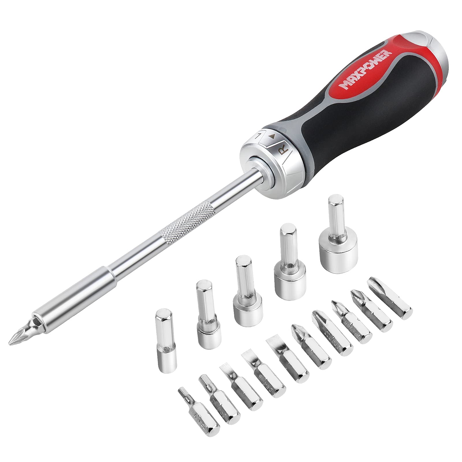 Ratchet Wrench Screwdriver, Ratchet Bit Holder Screwdriver with Ratchet and Magnetic Bit Holder 16 in 1 with Extension Rod, Detachable Sleeve and Bit