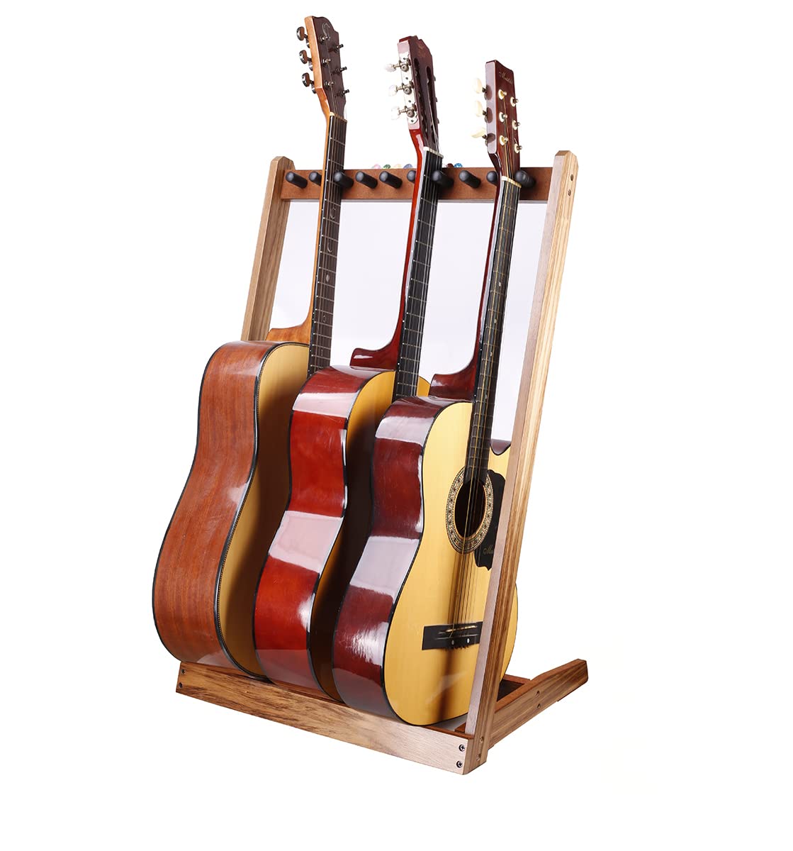 KingPoint Multi Guitar Floor Stand, Wood Guitars Display Stand Rack,Multi-head Guitar Stand, Guitar Collection Rack Organiser ,with Guitar Picks Slot Fits Guitars of All Shapes (Zebra Wood)