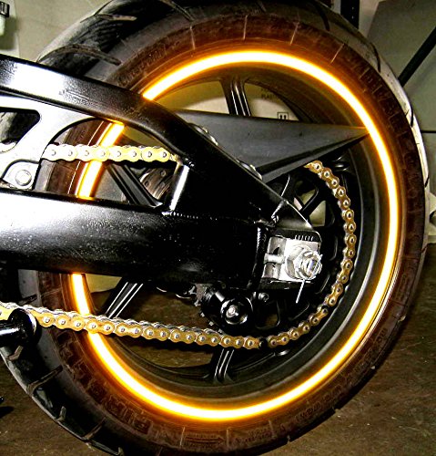 Reflective Golden Yellow Rim Tape Wheel Stripes w/ Easy Applicator for 16" 17" 18" Motorcycle Car Truck Wheels