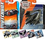 Batman Matchbox Adventure City Batmobile Silver #10 & Batwing Sky Busters Bat plane Bundle + Bonus Stickers