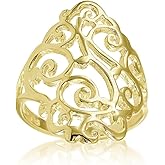 Hoops & Loops 925 Sterling Silver Filigree Celtic Floral Swirl Ring for Women, Silver, Yellow & Rose Gold