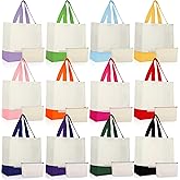 Sanwuta 24 Pcs Canvas Tote Bags Bulk with Zipper Cosmetic Bags 18.5" Cotton Canvas Bag with Handles Reusable Shopping Bags