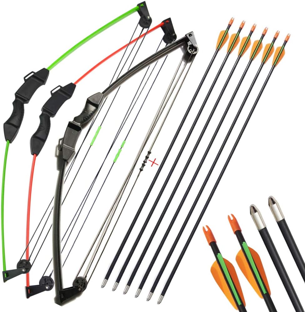 Youth Compound Bow and Arrow Set 12lbs Archery Junior Compound Bow Kit Practice Training Bow Including 6 Fiberglass Arrows