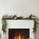 Shihanee 5 Feet Christmas Artificial Cedar Garlands with Metal Vintage Bell on Rope Realistic Soft Green Cedar Garland Faux Xmas Greenery Garland for Holiday Indoor Mantle Fireplace Decor