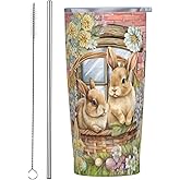 Worltoldb Easter Bunny 20oz Insulated Stainless Steel Tumbler With Lids And Straws Stainless Steel Double Wall Vacuum Insulated Travel Coffee Mug Leak-Proof Lid & Flip Lid For Hot And Cold Drinks