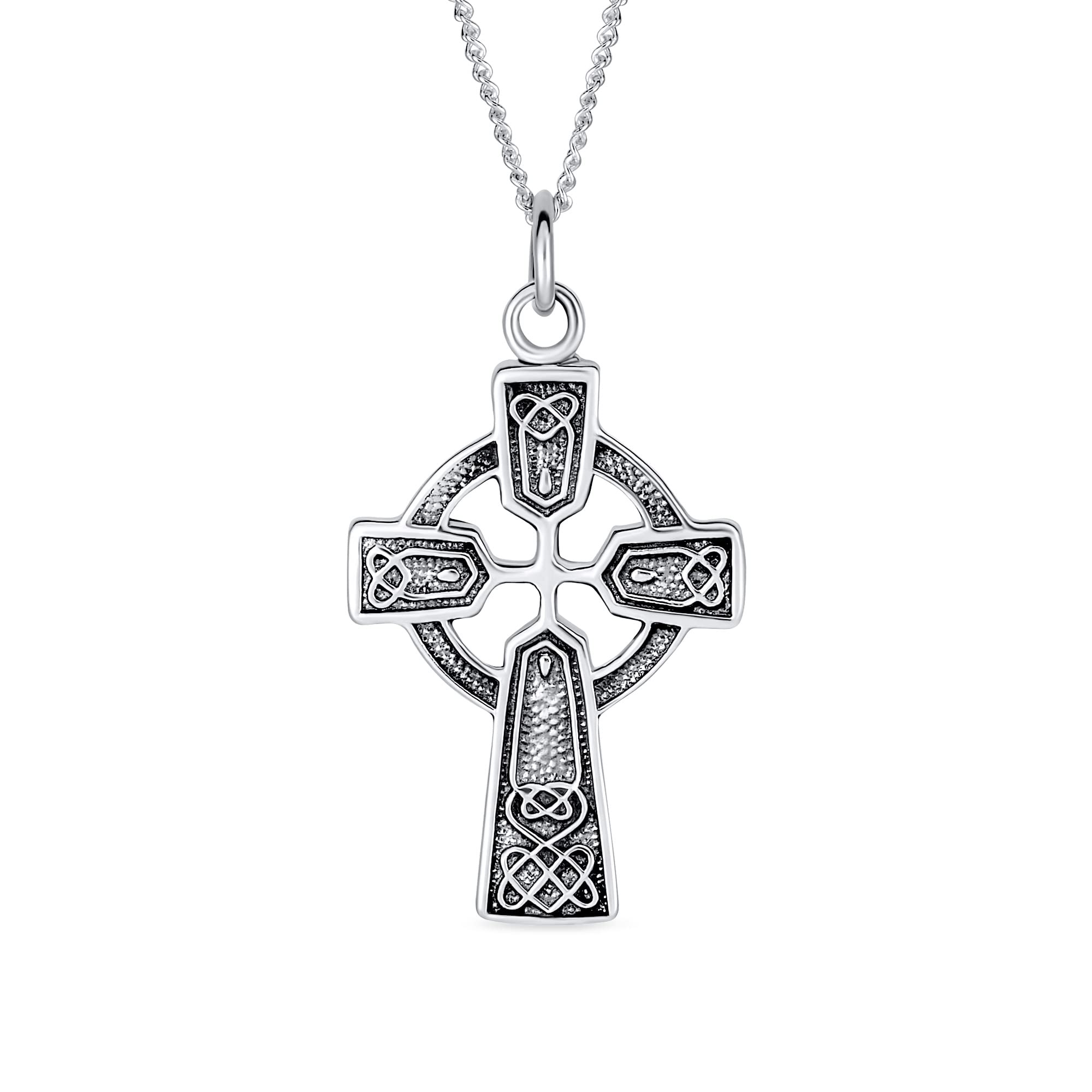 Bling Jewelry Vintage Style Viking Love Knot Religious Infinity Trinity Celtic Cross Pendant Necklace For Women Teens Oxidized .925 Sterling Silver — image 1