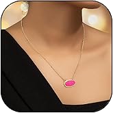 KOFISNI Oval Crystal Pendant Necklace for Women Fashion 14k Gold Plated Gemstone Choker Necklace Dainty Colourful Quartz Stone Necklace Birthday Wedding Jewelry