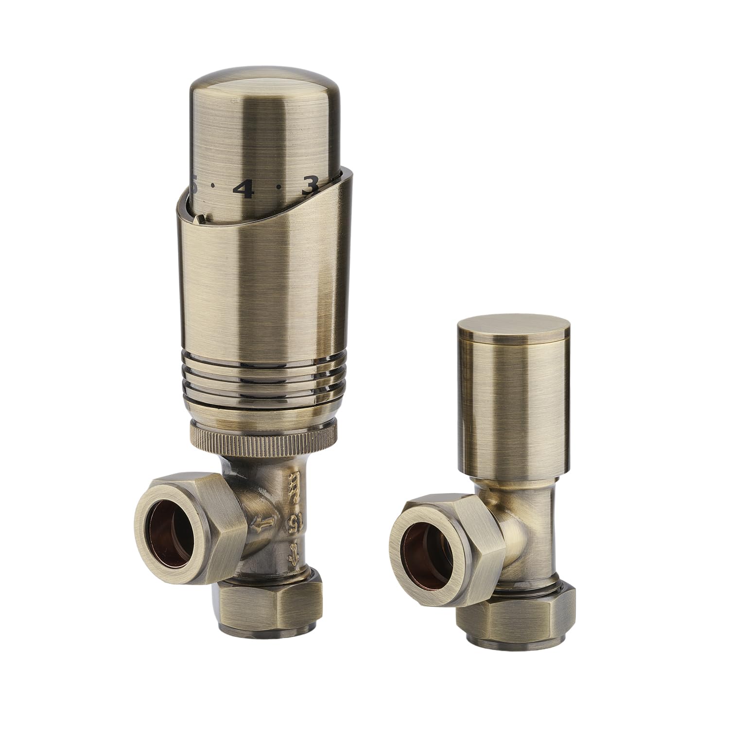 Sandy Beach Antique Brass Radiator Valves - Straight with Lockshield (15mm)