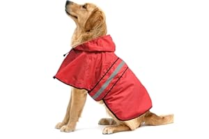 Ezierfy Reflective Dog Raincoat - Adjustable Hooded Pet Rain Coat Jacket, Waterproof Dog Slicker Poncho for Small to X- Large Dogs and Puppies (Red, X-Large)