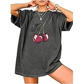 RoseSeek Women's Cherry Graphic Tees Top Crewneck Short Sleeve Baggy T Shirt