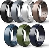 Silicone Ring Men, 2/7 Rings Set Rubber Wedding Bands for Men - Step Edge Airflow Inner Grooves, 8mm Wide, 2.2mm Thick