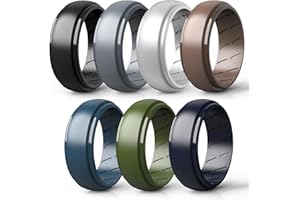 QINAOCO Silicone Ring Men, 2/7 Rings Set Rubber Wedding Bands for Men - Step Edge Airflow Inner Grooves, 8mm Wide, 2.2mm Thick