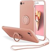 UEEBAI Case for iPhone SE 2022 5G/iPhone 7/iPhone 8/iPhone SE 2020, Slim Liquid Silicone Phone Case with Ring Holder Kickstand Hand Strap Magnetic Car Mount Bumper Cover iPhone SE3/SE2 - Pink