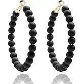 Wooden Beaded Hoop Earrings Handmade Natural Bohemian Circle Round Bead Earrings for Women Statement Jewelry