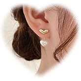 Boho Heart Ear Jacket Earrings for Teen Girls Heart Pearl Earrings Pearl Drop Earrings Gold Heart Stud Earrings Pearl Wedding Earrings Two Ways Front Back Earrings Jewelry for Women Gifts