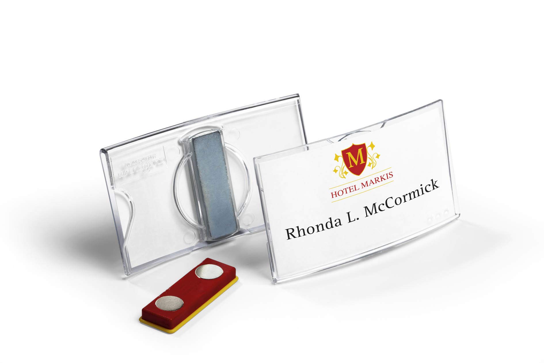 Durable Name Badge Convex - Includes Magnet for Easy Attachment - 40 x 75 mm - Pack of 25 Name Tags - Transparent