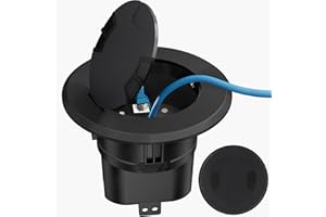 DREMICA Recessed Power and Data Round Floor Box, Flush Mounted Electric Floor Box with Low-Voltage Keystone, Floor Cable Concealer w/20 Amp 125V Receptacle, Home Safety Upgrade, Easy to Use (Black)