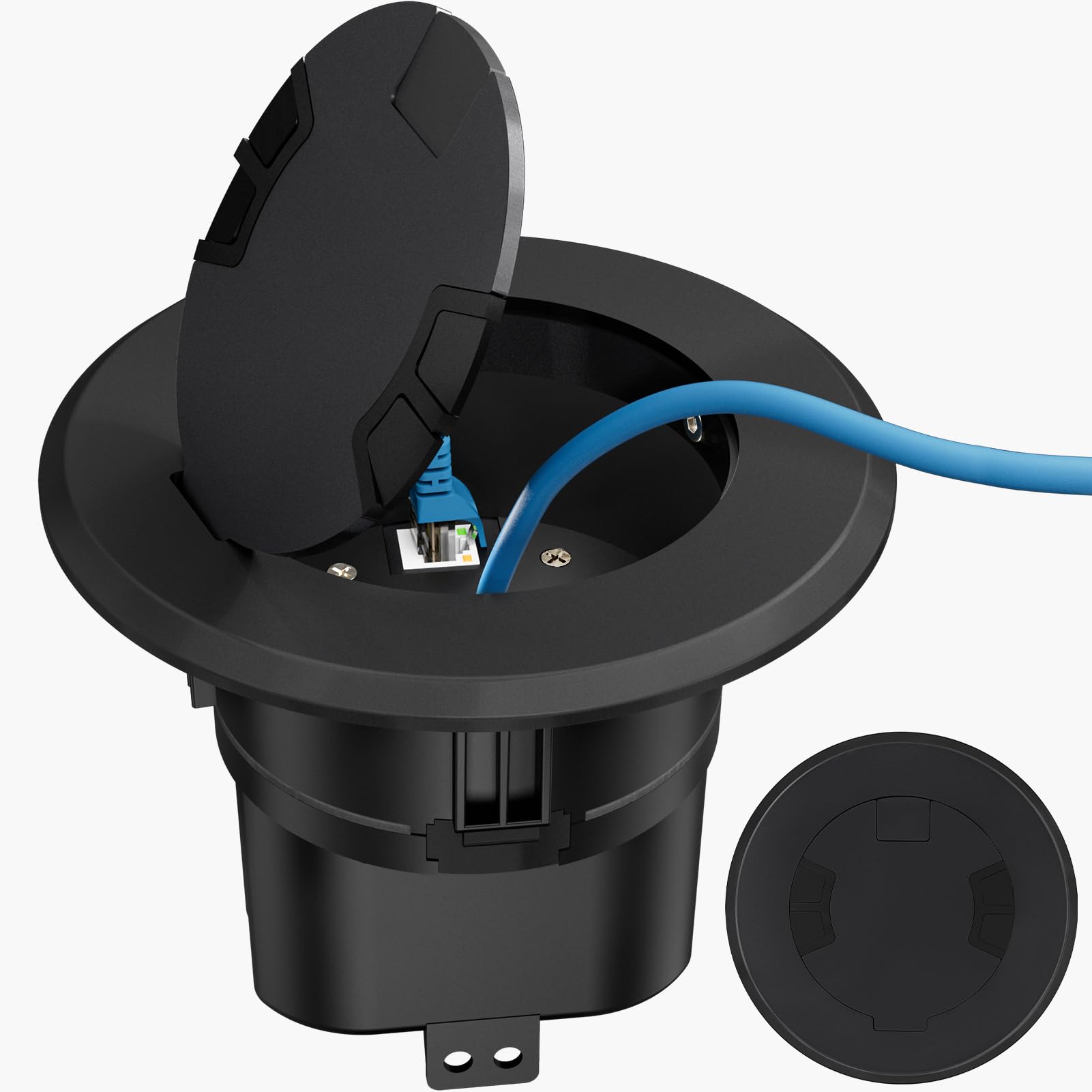 Photo 1 of Recessed Power and Data Round Floor Box, Flush Mounted Electric Floor Box with Low-Voltage Keystone, Floor Cable Concealer w/20 Amp 125V Receptacle, Home Safety Upgrade, Easy to Use