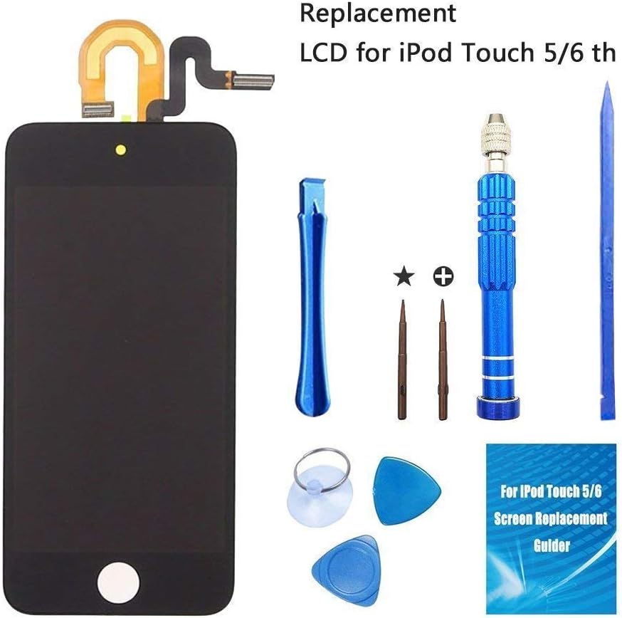 GRUTTI Screen Replacement for iPod Touch 5 5th 6 6th, Full LCD Touch Screen Digitizer Assembly Kit + Repair Tools Set (Black, for iPod Touch 5th / 6th)