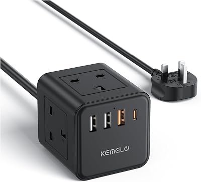 Kemelo PD20W Cube Extension Lead with 4 USB Ports 13A 3250W UK Plug