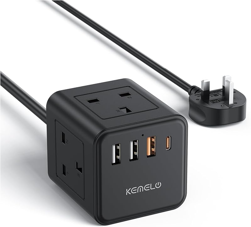 Kemelo PD20W Cube Extension Lead with 4 USB Ports 13A 3250W UK Plug