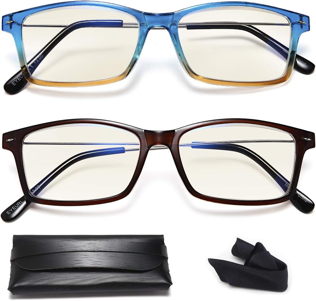 Reading Glasses Blue Light Blocking - 2 Pairs Computer Readers for Men and Women +2.5 Lightweight Quality Anti Glare Eyeglass