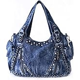 Denim Women Handbags Jean Shoulder Bags Vintage Weave Rivet Casual Tote Bag Crossbody Bag