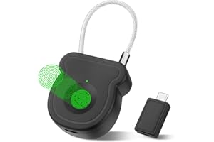 Fingerprint Padlock Lock with Key Backup, Biometric Metal Keyless Thumbprint Lock, Waterproof, USB Rechargeable, for Gym Lock