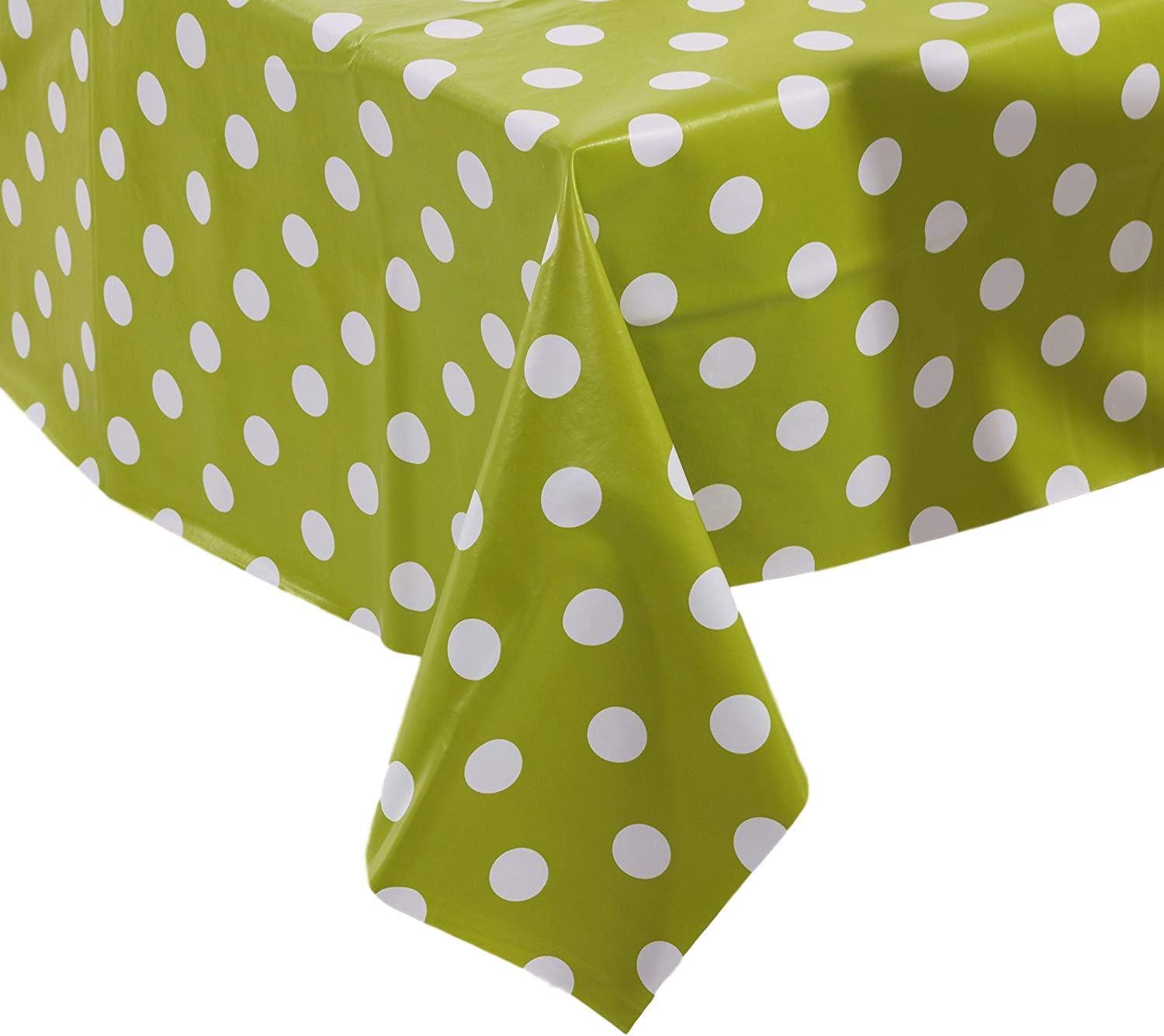 Vinylla Polka Dot Yellow Green Easy Wipe Clean PVC Tablecloth, Round(Dia.178cm)