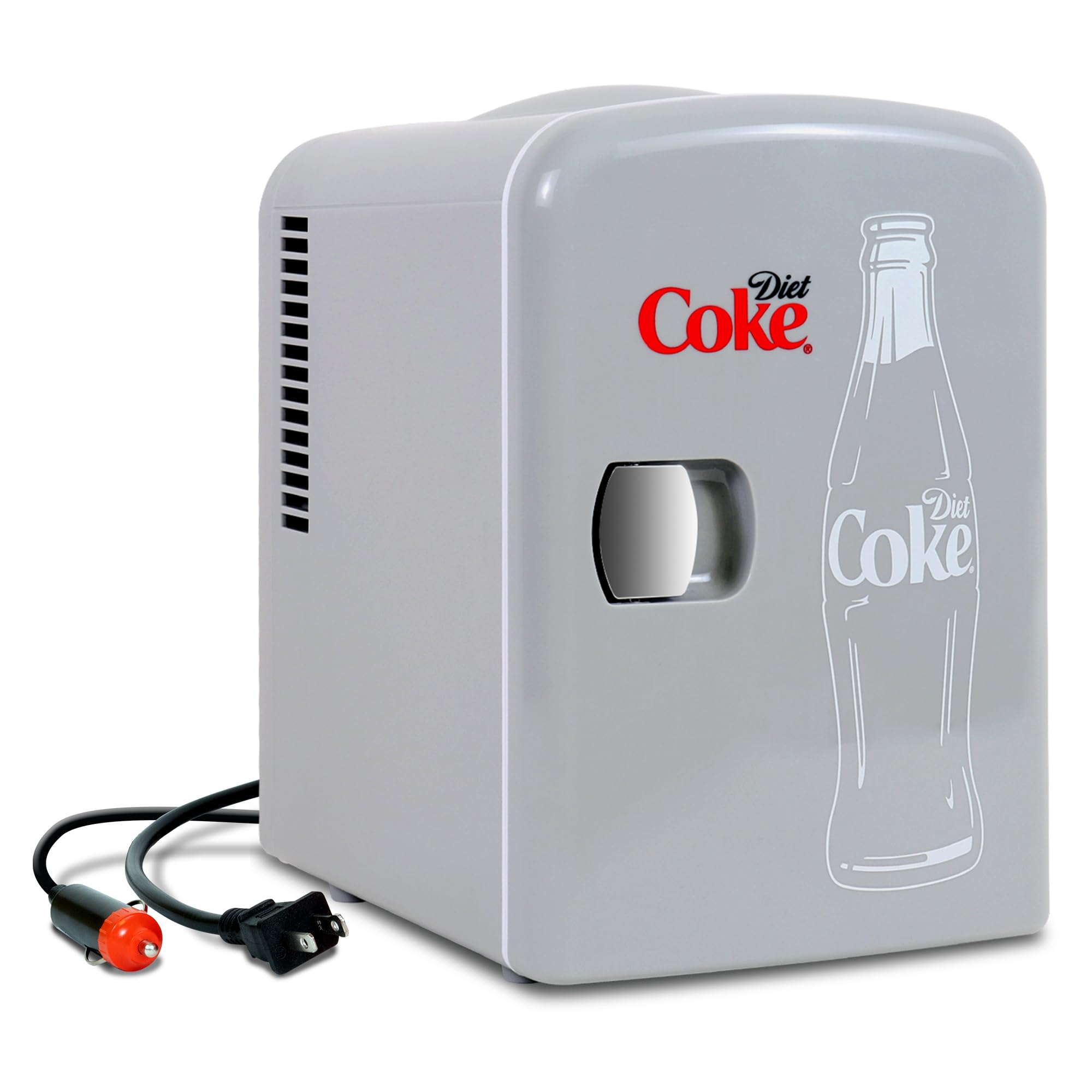 Diet Coke Mini Fridge - Refrigerator for Bedroom Office, Portable Table Top Beverage Cooler, 12V 110V Refrigerador For Drinks, Soda, Wine, Use In Car, Dorm, Outdoor, Patio, 6 Can