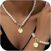 Pearl Necklace and Earring Set Big Pearl Jewelry Set for Women White Large Statement Necklace Wedding Jewelry Sets for Brides Bridesmaid Chunky Rhinestone Choker Necklaces Prom Dresses for Women
