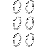Small Silver Hoop Earrings-Cubic Zirconia Cuff Earrings| 3 Pairs Sterling Silver Hoop Earrings|Tiny Cartilage Hoop Earrings for Women Men (8mm/10mm/12mm)