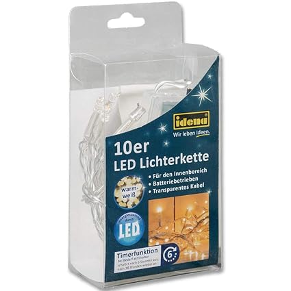 Idena 8582065 - LED Lichterkette mit 10 LED in warm weiß, mit 6 Stunden Timer Funktion, Batterie betrieben, für Partys, Weihn