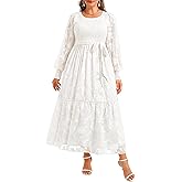 Pinup Fashion Plus Size Fall Dress - 2025 Wedding Guest Long Sleeve Floral Lace Long Dress with Belt