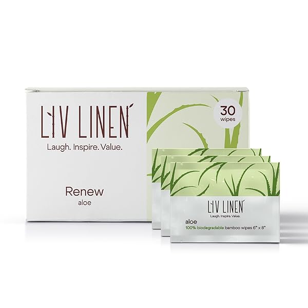 LIV LINEN – BAMBOO DEODORANT WIPES – 30 COUNT – INDIVIDUALLY PACKAGED – AROMATHERAPY SCENT (ALOE)